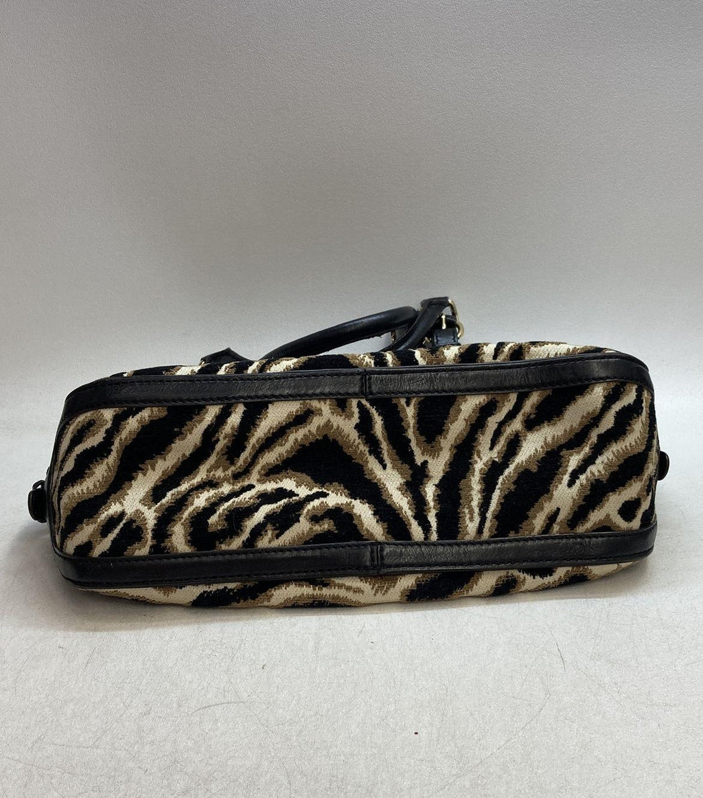 Antonio Melani Black & Tan Animal Print Jacquard Satchel, Leather Trim Shoulder Bag