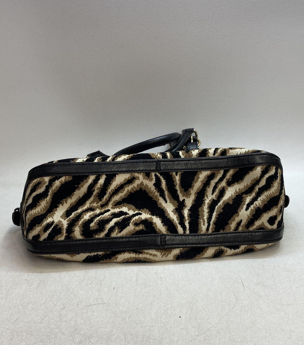 Antonio Melani Black & Tan Animal Print Jacquard Satchel, Leather Trim Shoulder Bag