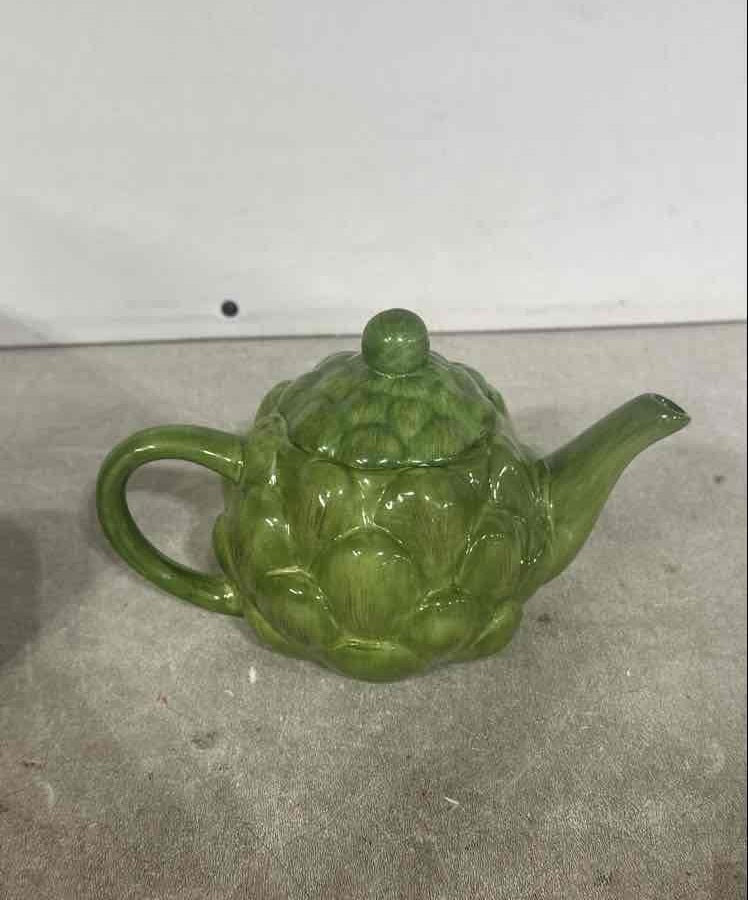 Teleflora Vintage Green Artichoke Teapot with Lid, Glazed Philippines Ceramic Collectible