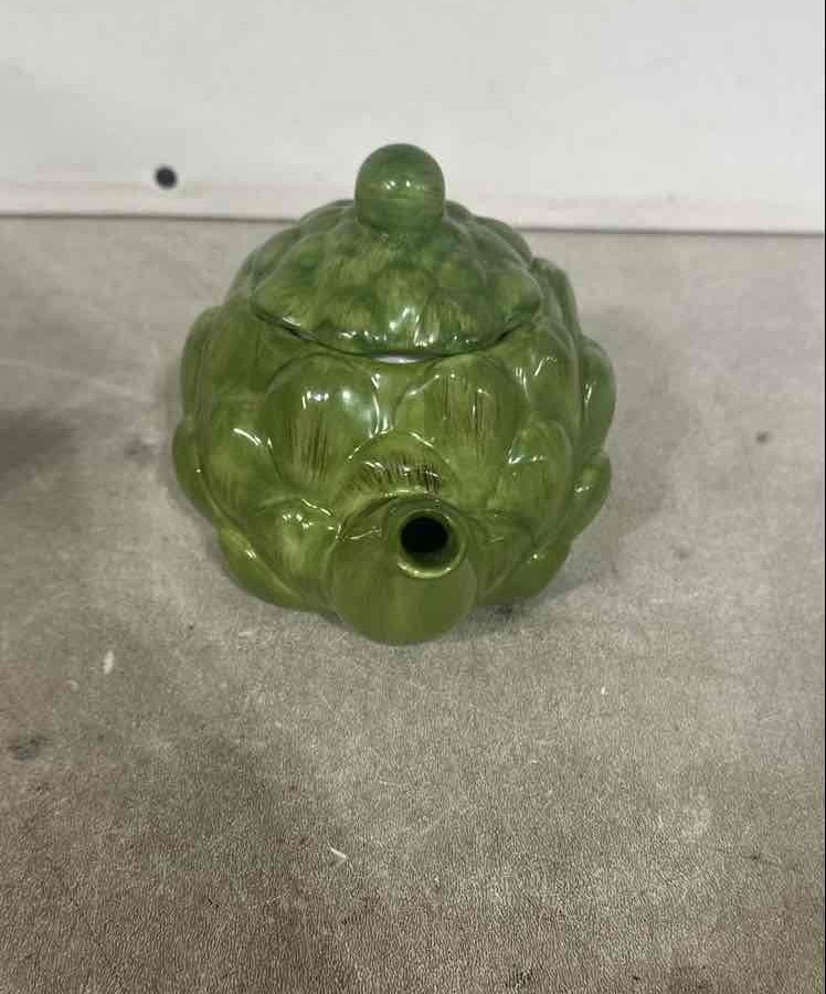 Teleflora Vintage Green Artichoke Teapot with Lid, Glazed Philippines Ceramic Collectible