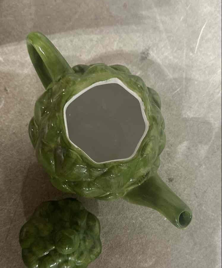 Teleflora Vintage Green Artichoke Teapot with Lid, Glazed Philippines Ceramic Collectible
