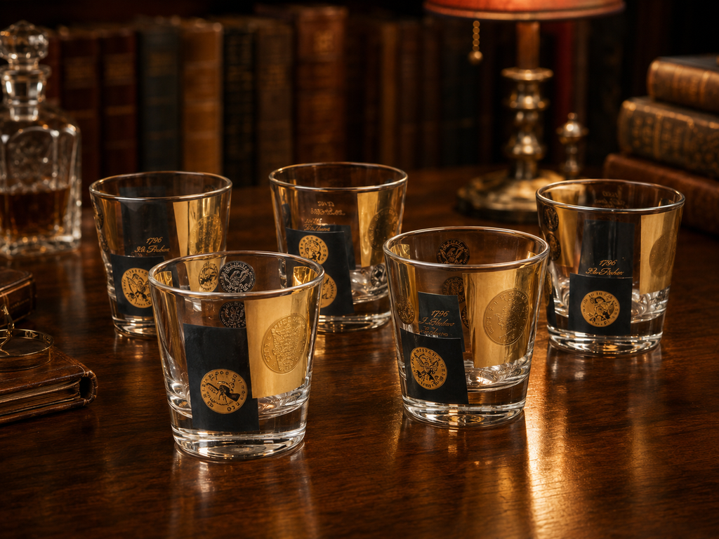 1960s Coin Barware Glasses Set of 6 – Gold & Black
