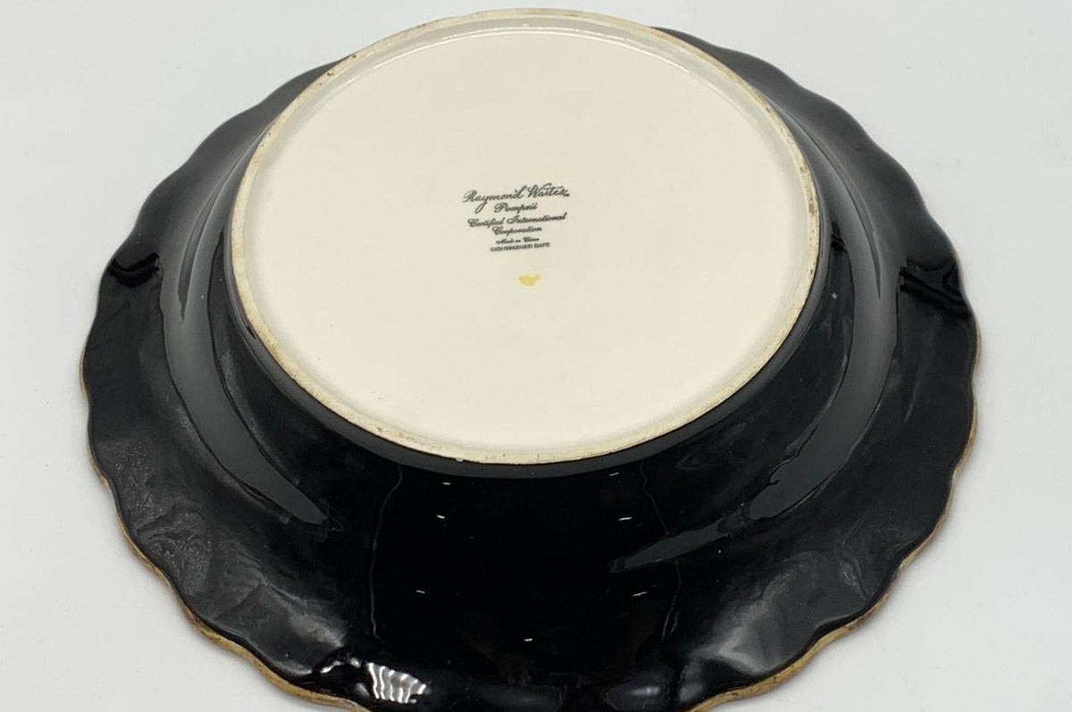 Raymond Waites Pompeii black ceramic serving bowl with painted fruit and gold-tone border, view 8