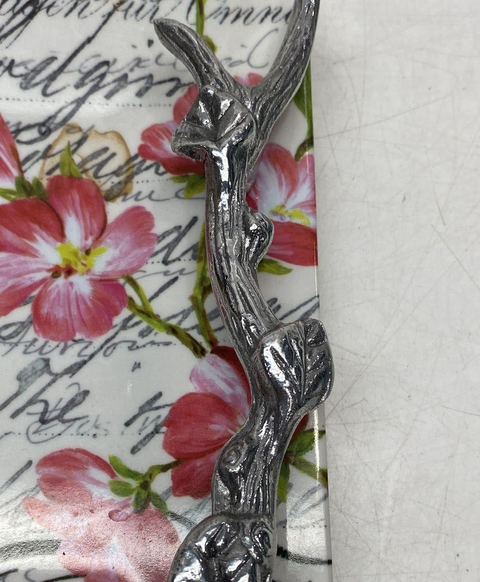 Mariposa rectangular ceramic serving tray with colorful bird and floral design, view 2