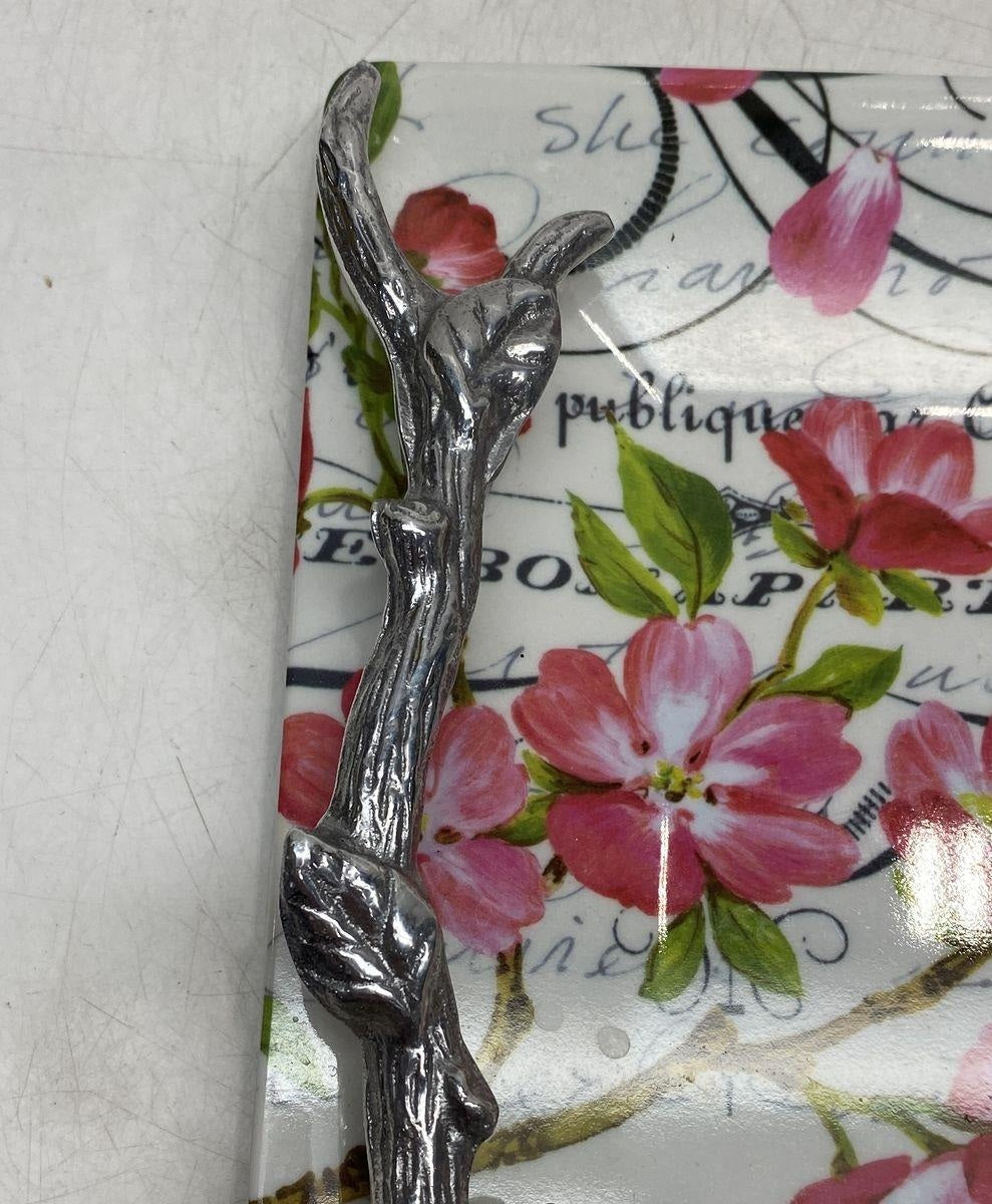 Mariposa rectangular ceramic serving tray with colorful bird and floral design, view 5