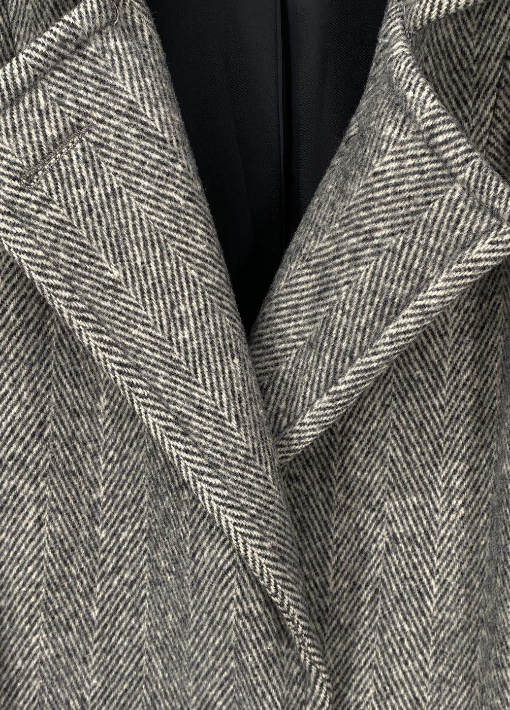 Noble Fashions Men's Black/Ivory Long Wool Blend Herringbone Winter Coat