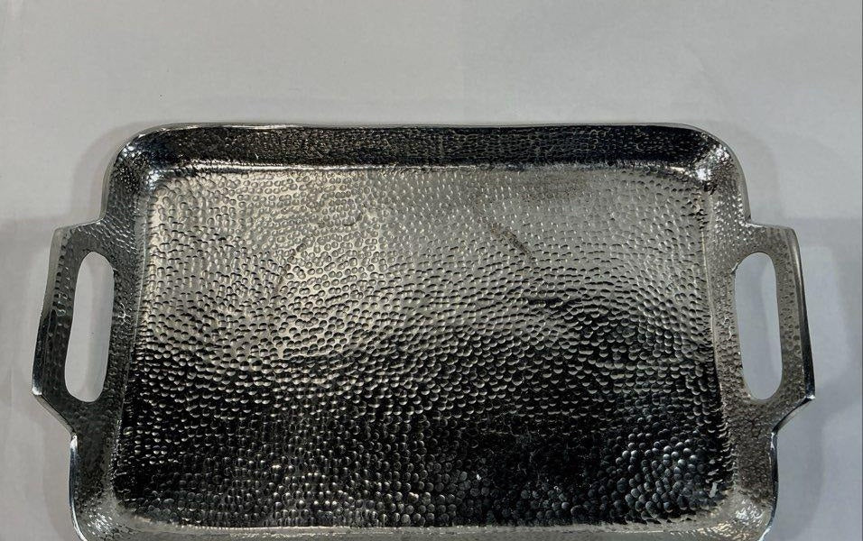 (BUNDLE) Pewter Round Serving Tray with Handles