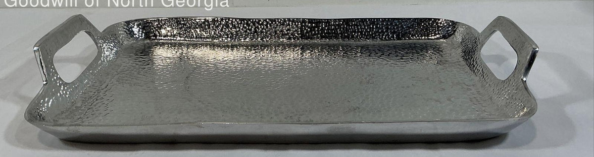 (BUNDLE) Pewter Round Serving Tray with Handles