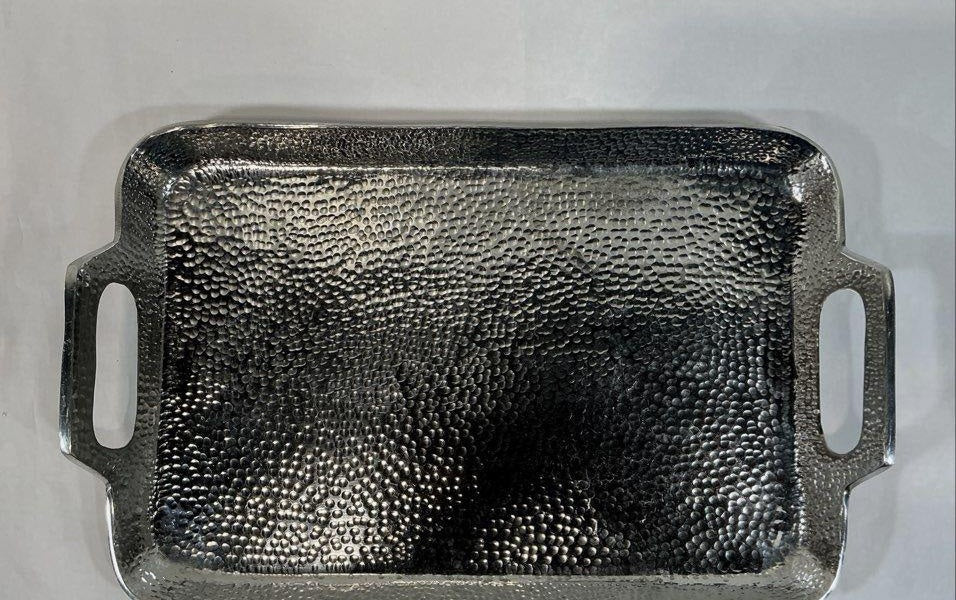 (BUNDLE) Pewter Round Serving Tray with Handles