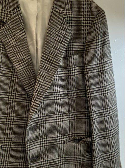 1990s–early 2000s Brooks Brothers Men's Glen Plaid Tweed Sport Coat