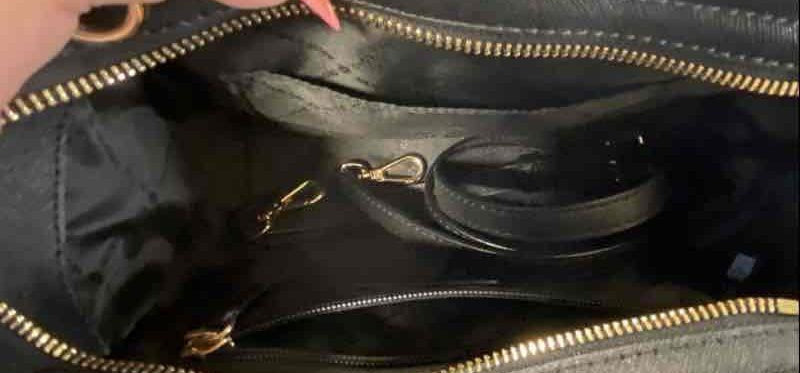 Michael Kors black saffiano leather crossbody with gold-tone pyramid studs, view 7