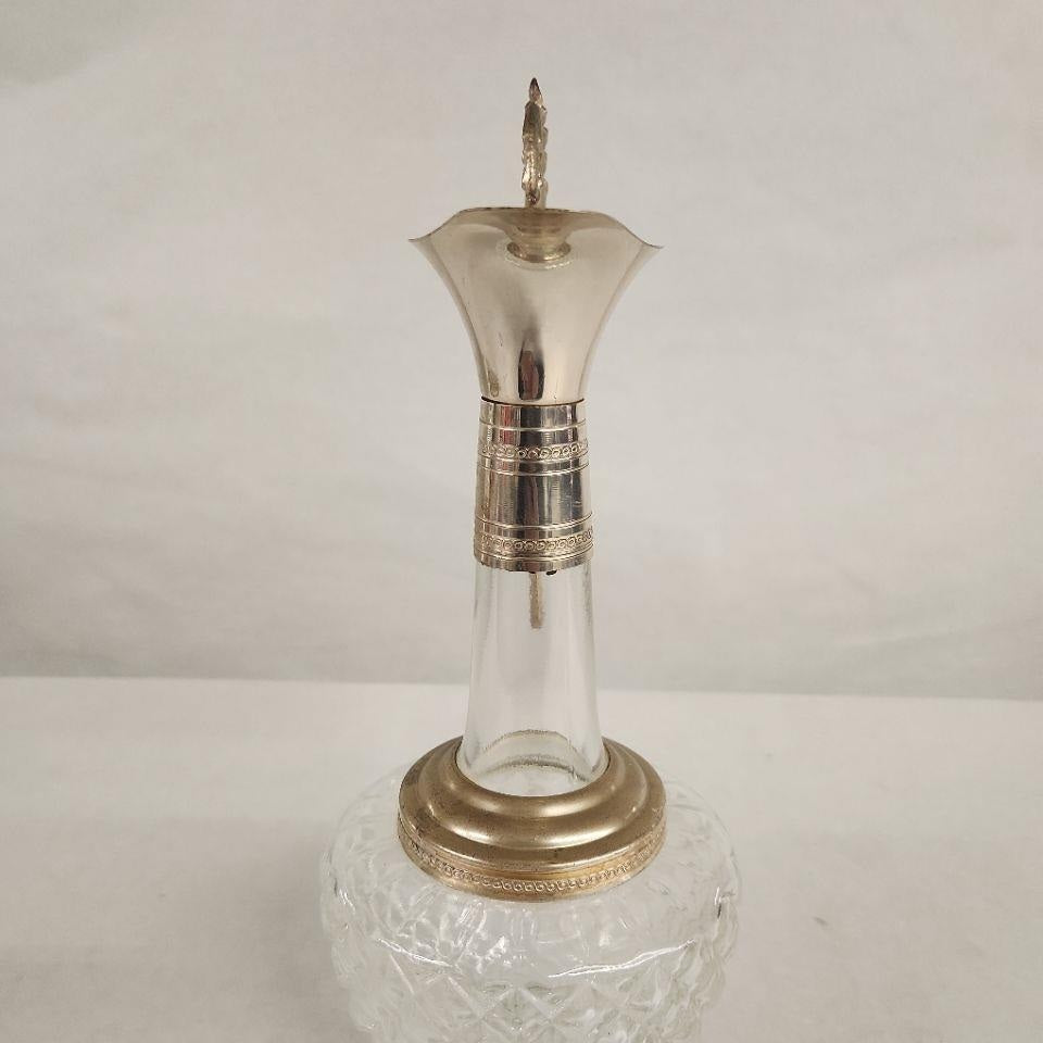 Victorian Crystal Claret Jug with Silver-Plated Mount | Ornate Wine Ewer | Antique Barware