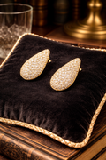 Gold Tone Pavé Crystal Teardrop Stud Earrings Micro Pave Rhinestone Statement Elegant Jewelry