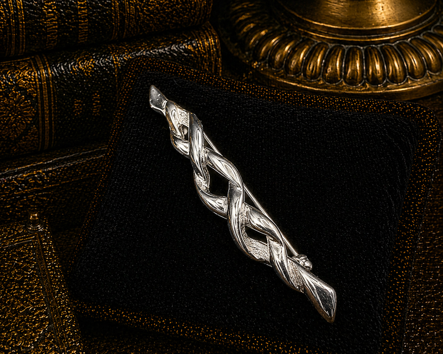 1960s–1980s Trifari Silver Tone Twisted Bar Brooch | Classic Modernist Signed Pin