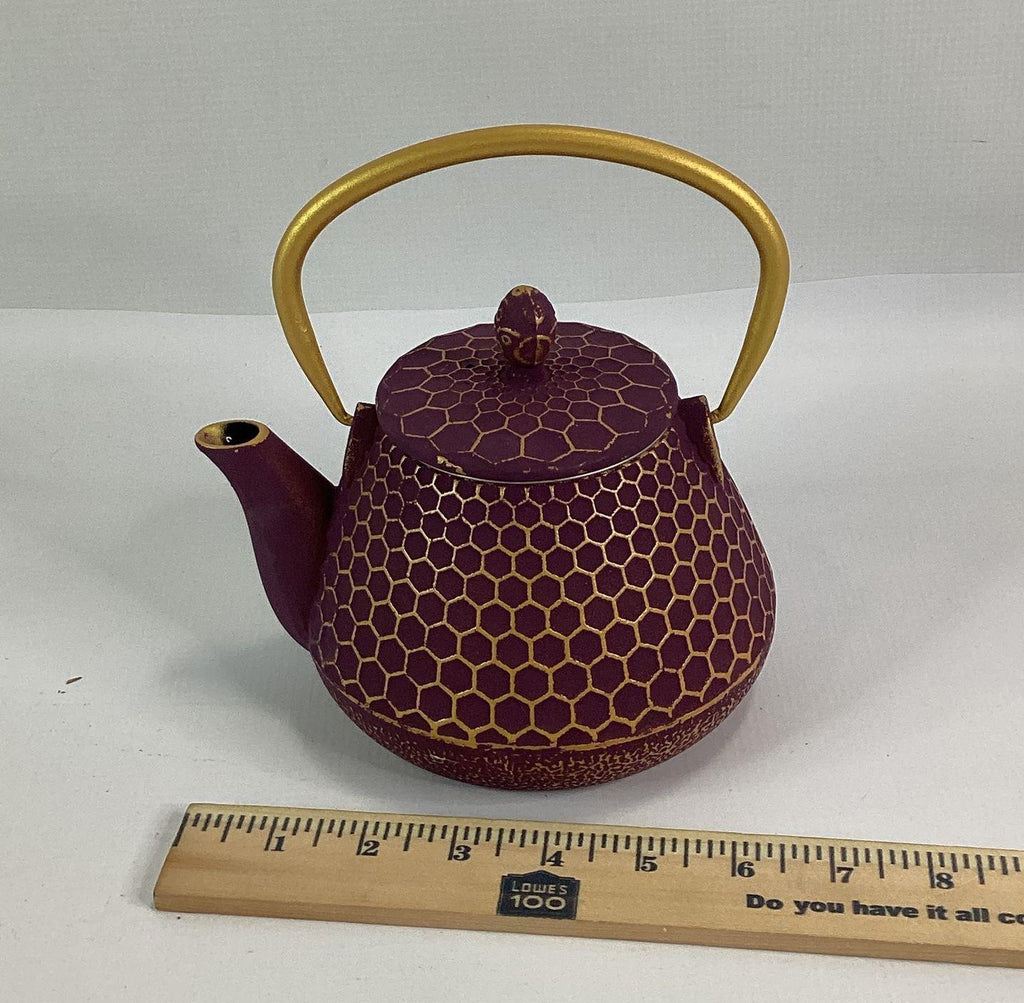 CONTEMPORARY Gracious Home Kitchen Purple Gold Honeycomb Cast Iron Mini Teapot with Infuser