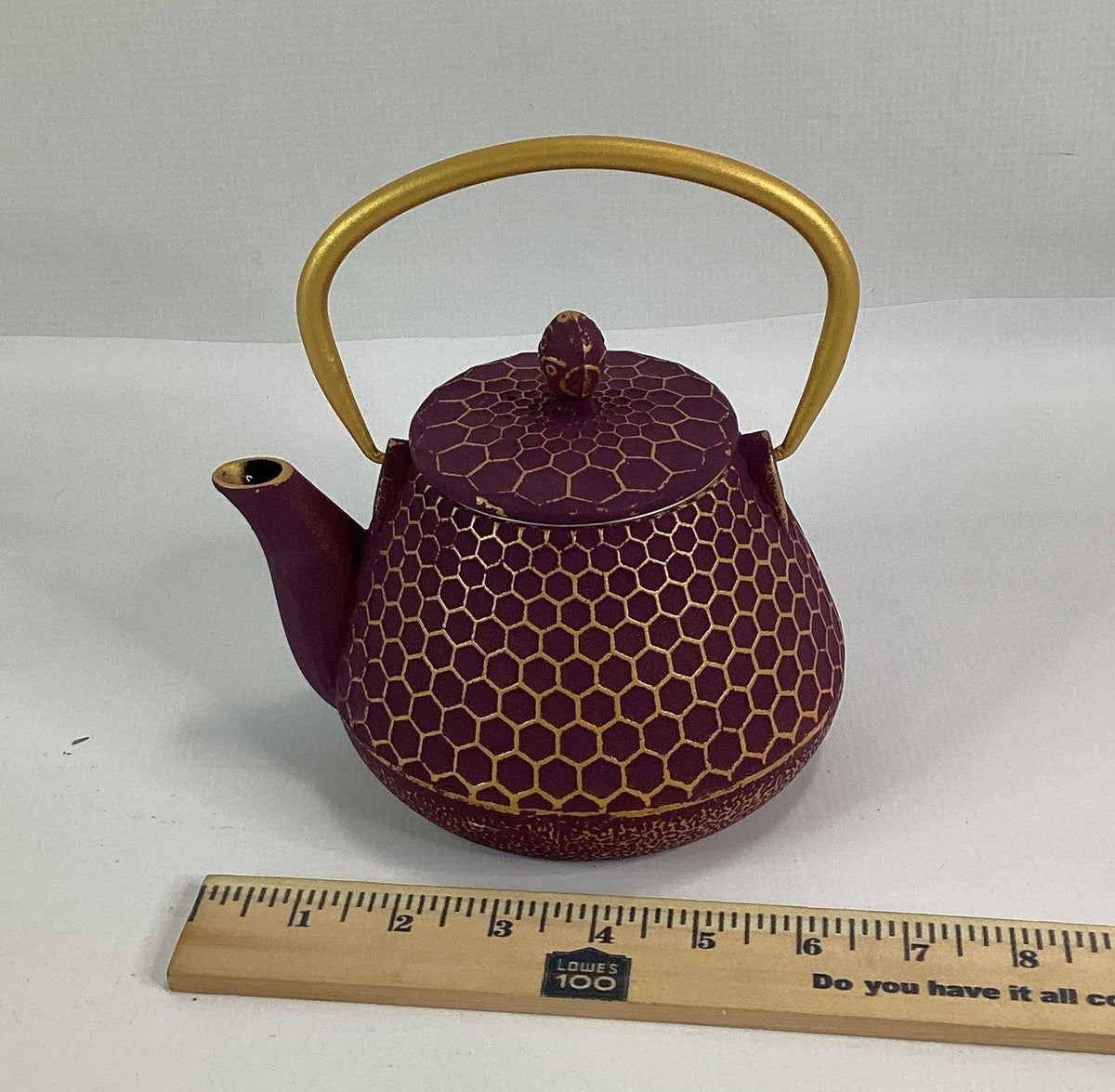 CONTEMPORARY Gracious Home Kitchen Purple Gold Honeycomb Cast Iron Mini Teapot with Infuser