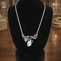 Vintage Crown Trifari Crystal Rhinestone Statement Necklace | Silver Tone Floral Drop Pendant