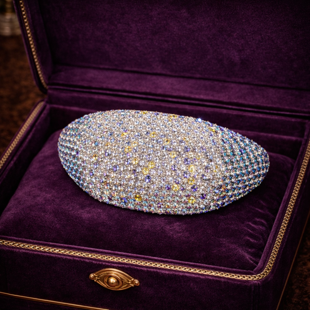 Vintage AKKAD Gold Tone Pavé Rhinestone Cuff Bracelet with Iridescent Crystal Sparkle, Wide Statement Design, Glam Estate Evening Style