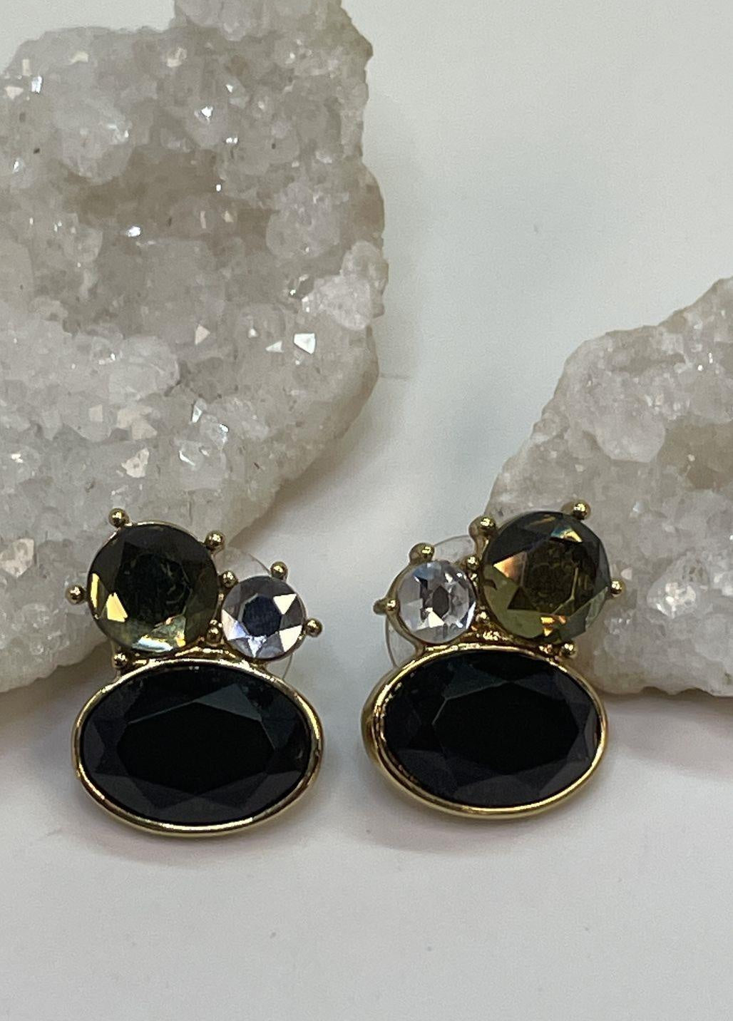 Lia Sophia Gold Tone Multi-Stone Cluster Stud Earrings 5.7g