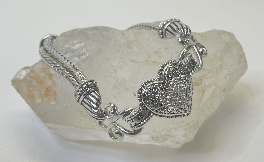 Lia Sophia Silver Tone Rhinestone Pave Heart Multi-Strand Bracelet 26.8g