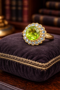 EverTrue Green Quartz Jadeite Style Halo Ring Gold Tone Blue Accent Stones Statement Ring