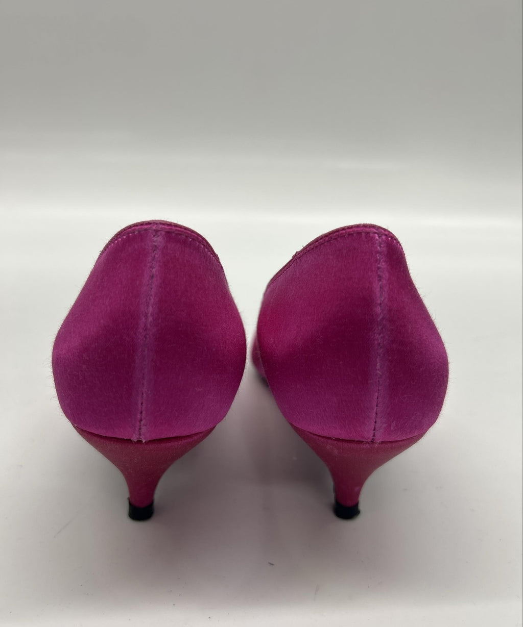 Peacocks Fuchsia Satin Heels & Matching Evening Clutch – Size 7B