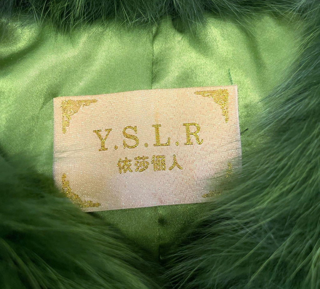 YSLR Green Genuine Rabbit & Fox Fur Collar Semi-Crop Jacket