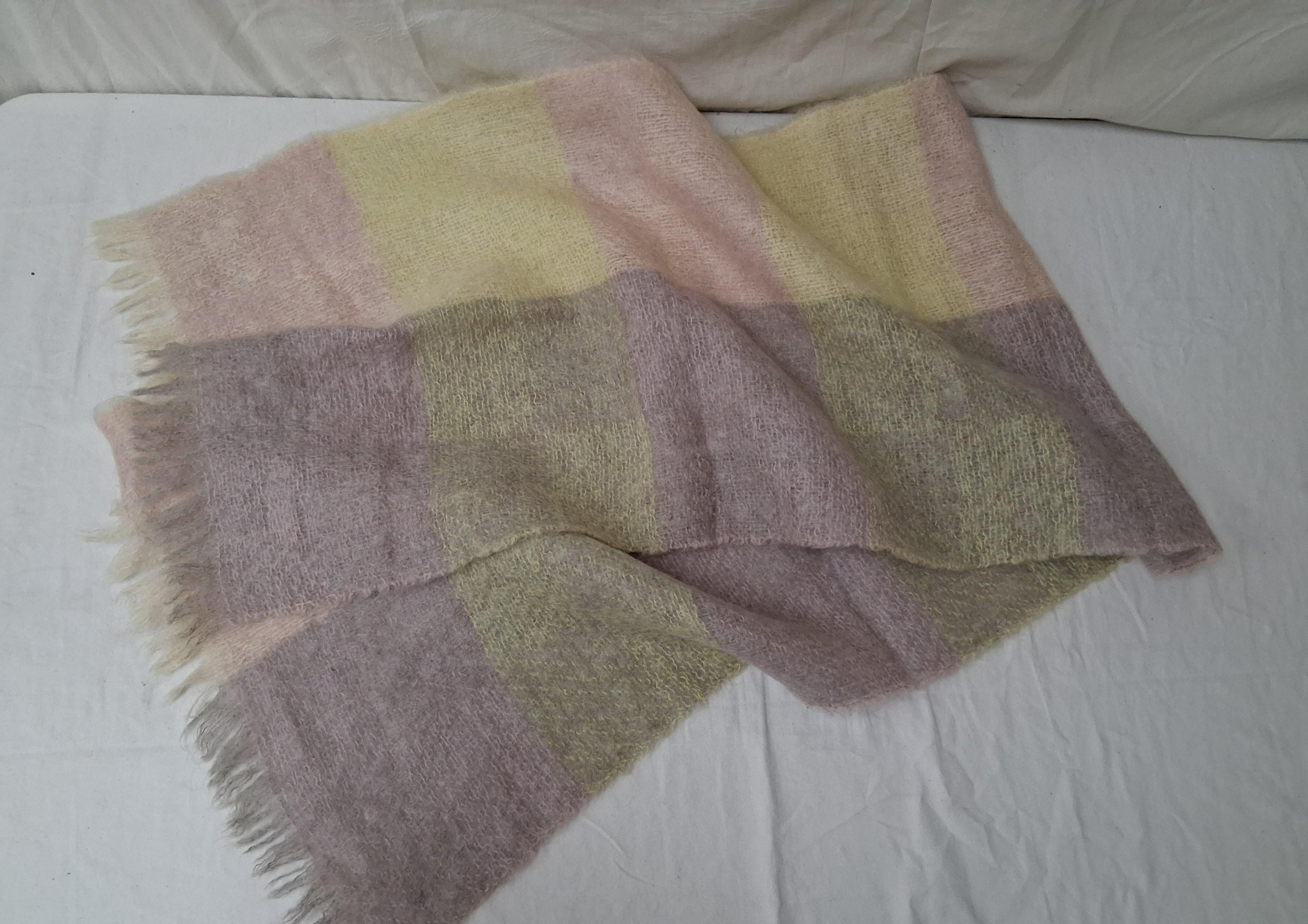 St Michael Mohair & Wool Scarf Made in Scotland Lavender and Yellow