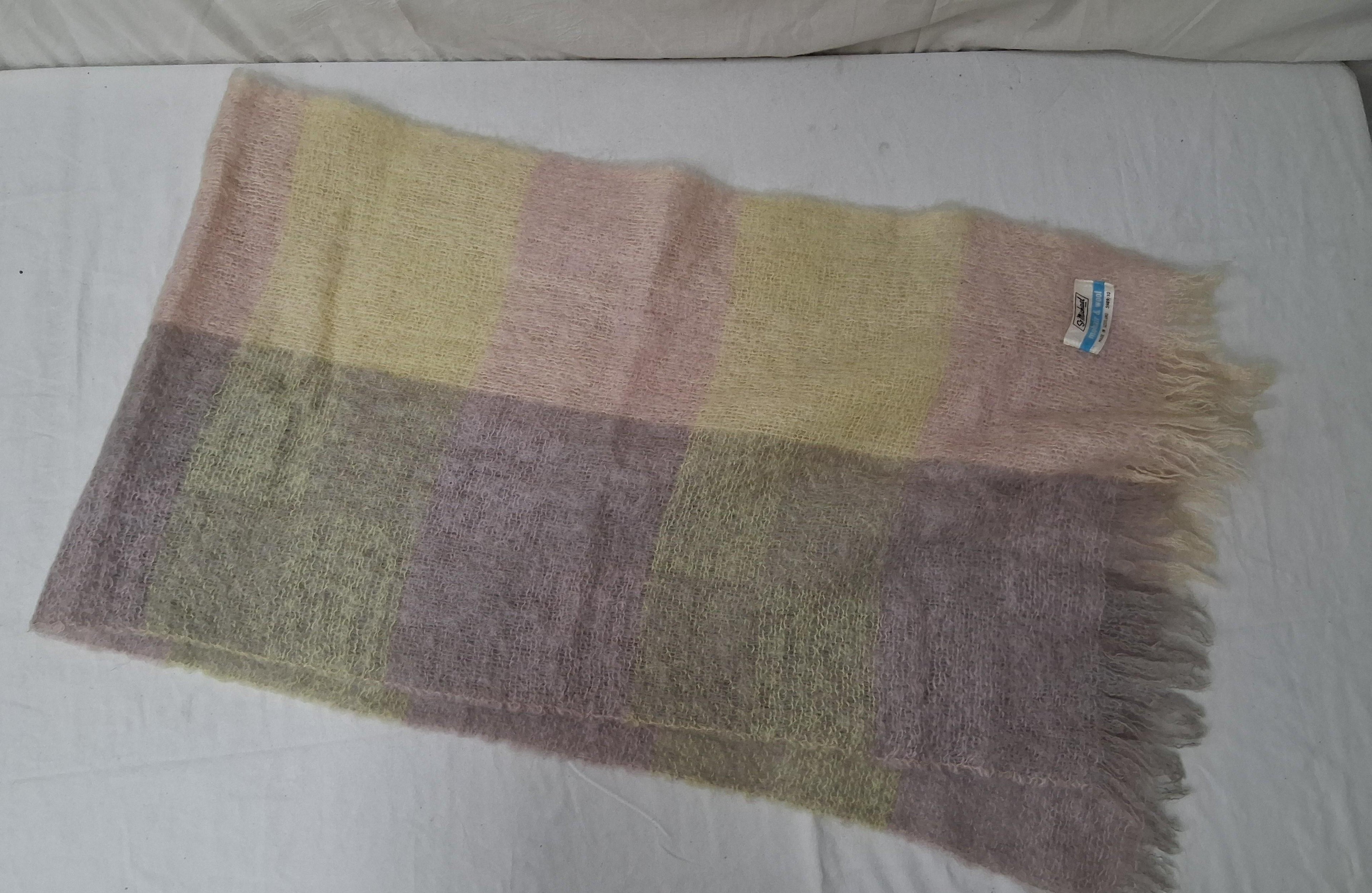 St Michael Mohair & Wool Scarf Made in Scotland Lavender and Yellow