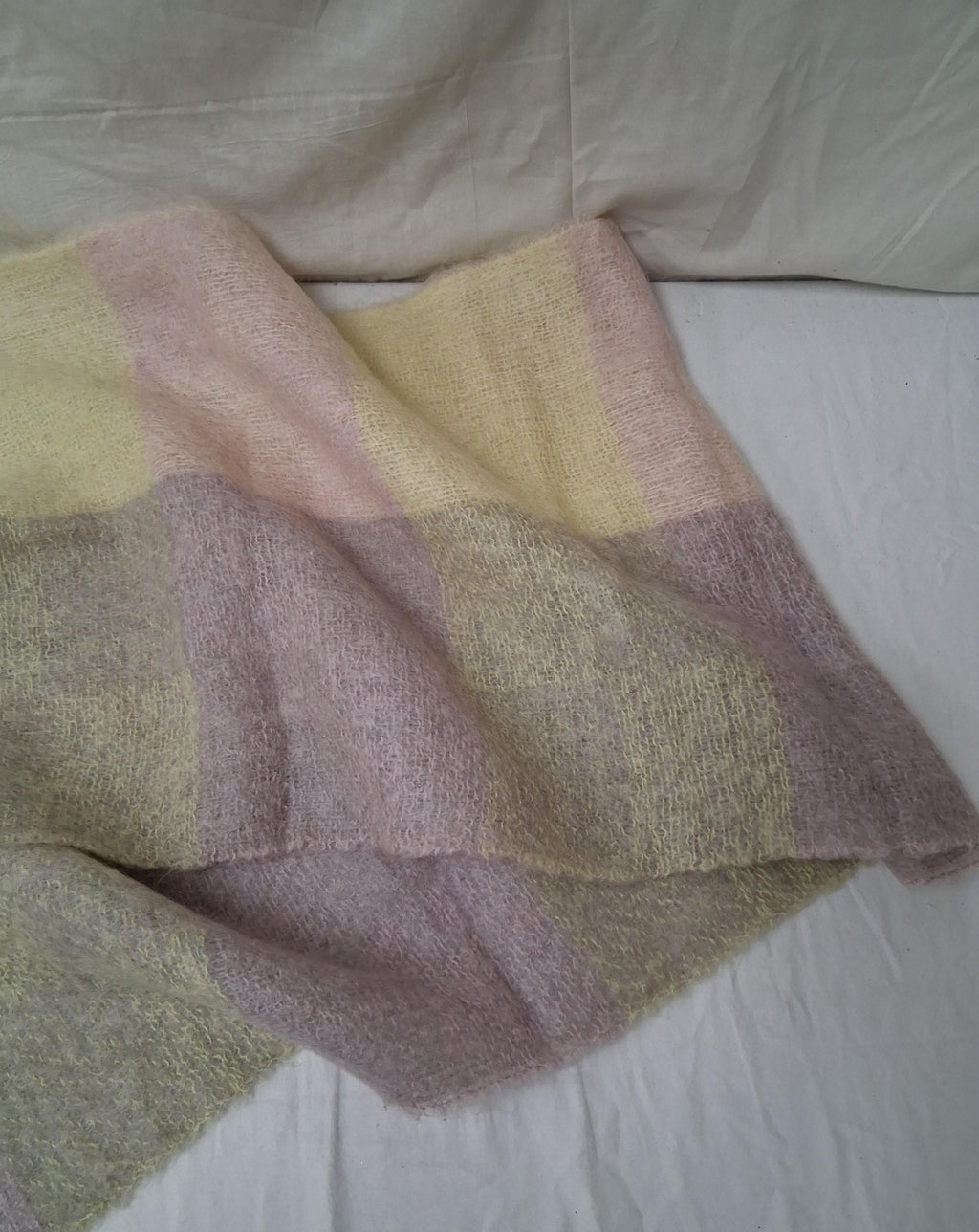 St Michael Mohair & Wool Scarf Made in Scotland Lavender and Yellow