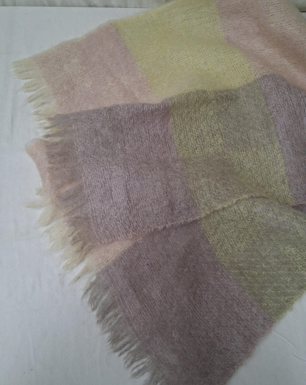 St Michael Mohair & Wool Scarf Made in Scotland Lavender and Yellow