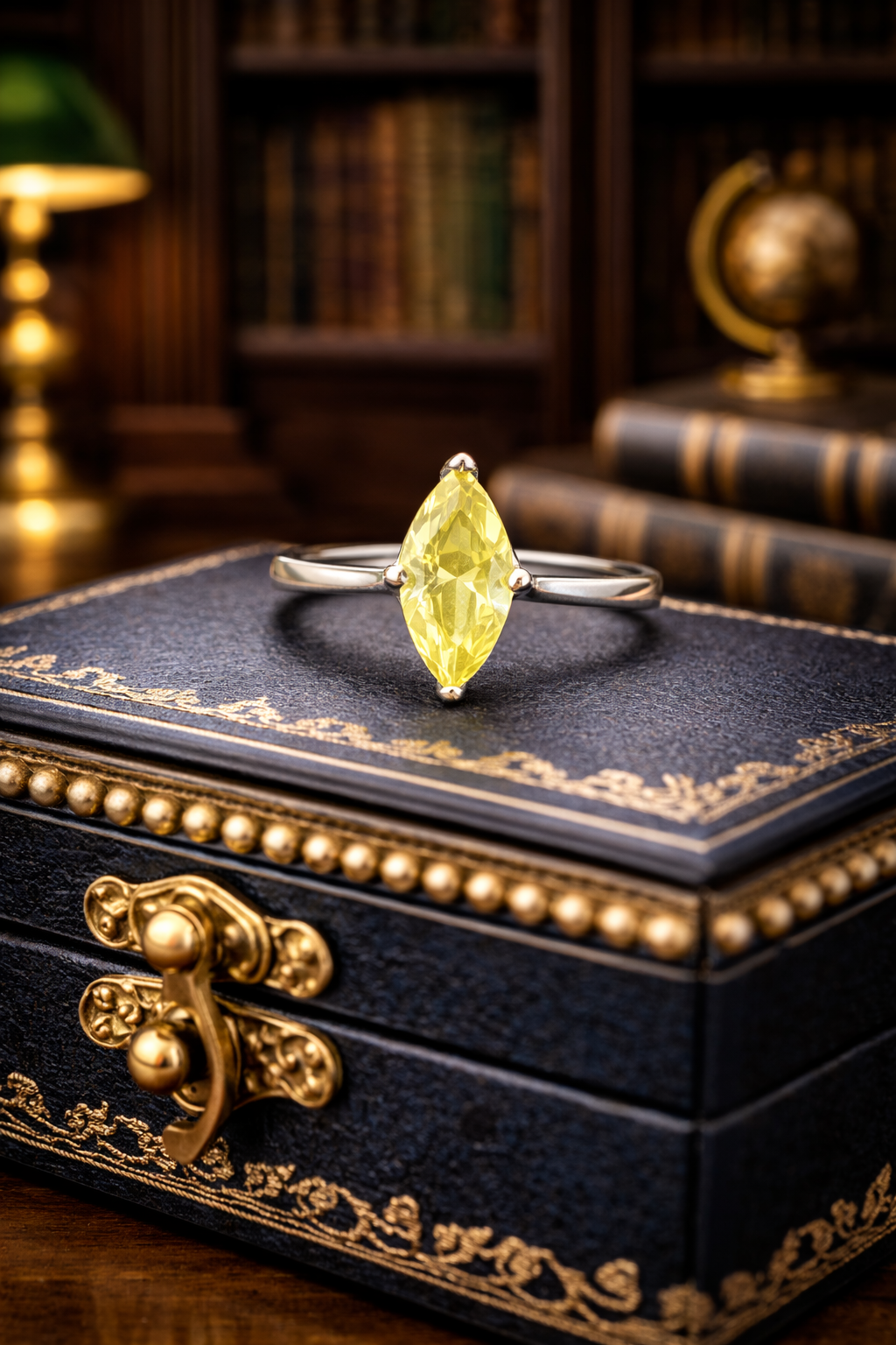 Sterling Silver 925 Peridot Ring Marquise Cut Green Gemstone Solitaire Size 6.5