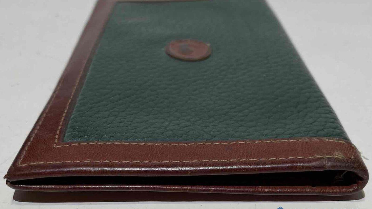 Dooney and Bourke green textured leather bifold wallet with brown leather trim, view 3