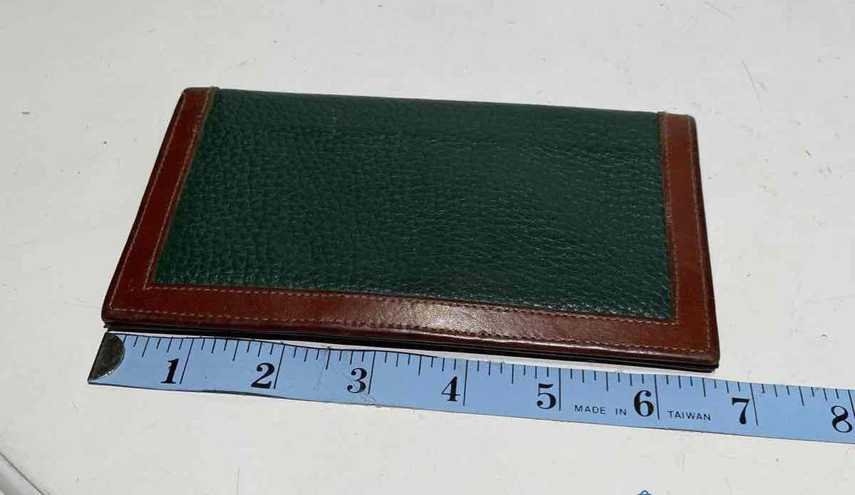 Dooney and Bourke green textured leather bifold wallet with brown leather trim, view 5