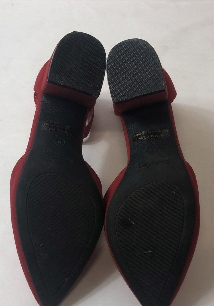 Dream Pairs red pointed-toe block heels with ankle straps, view 2