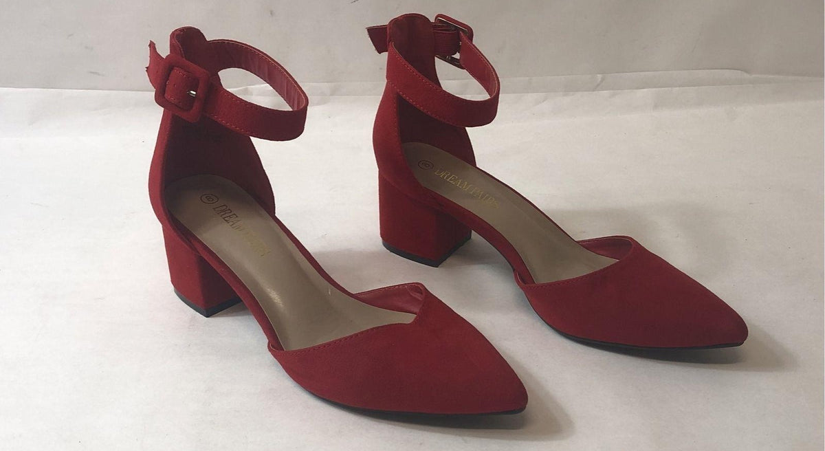 Dream Pairs red pointed-toe block heels with ankle straps, view 5