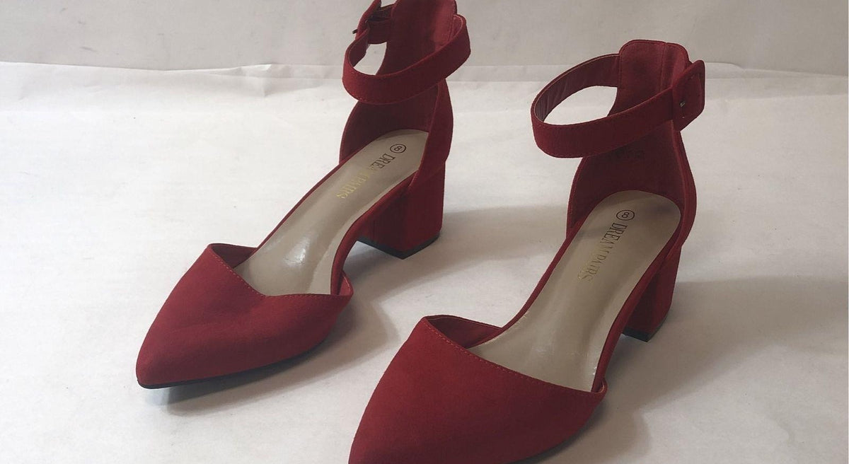 Dream Pairs red pointed-toe block heels with ankle straps, view 7