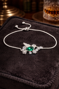 S925 Sterling Silver Green Crystal Bird Bracelet Adjustable Slider Chain Design