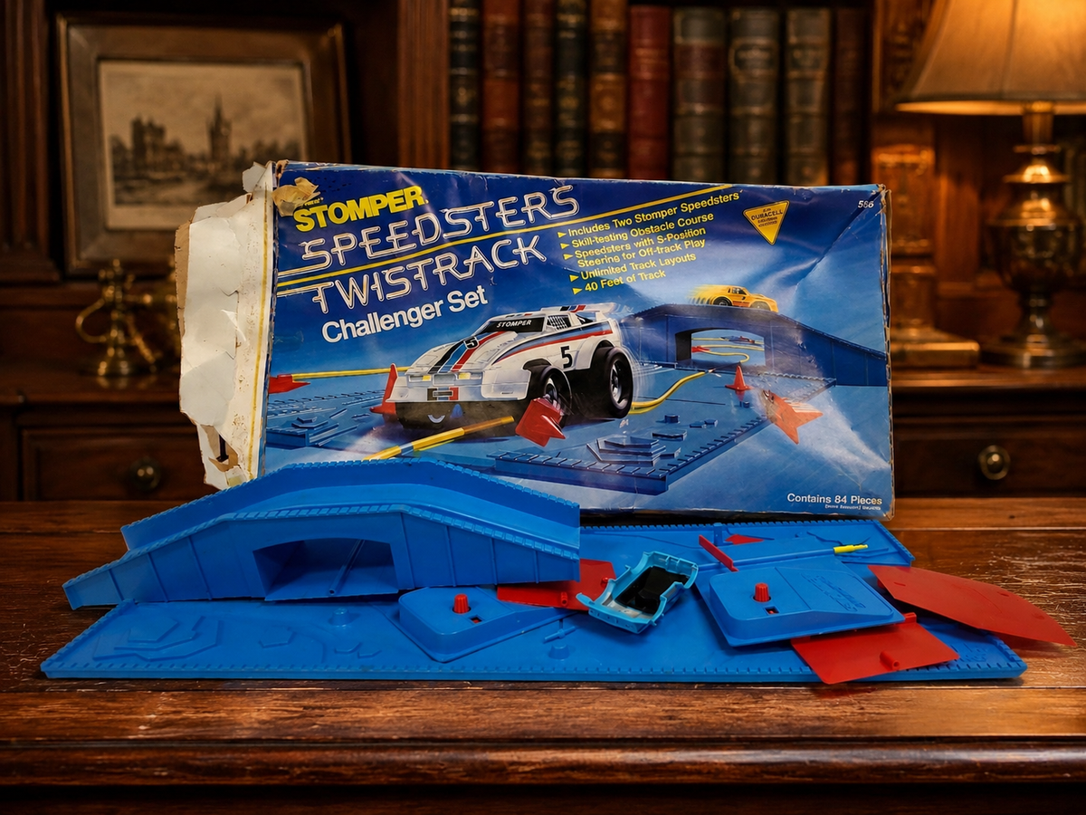 1980s Speedsters Twist Track Challenger Set Stomper Blue Multi Plastic Race Track Set