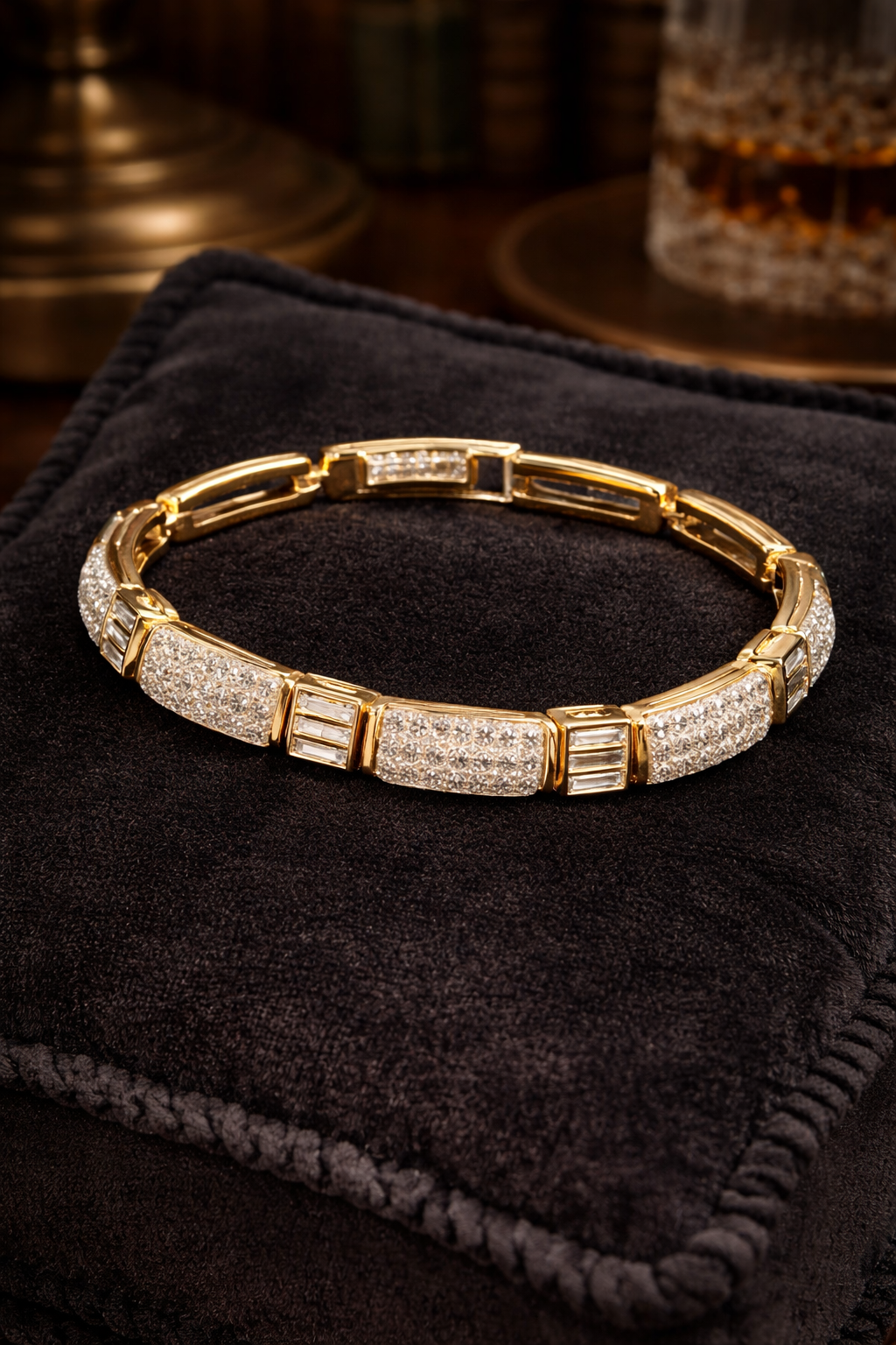 Swarovski Gold Tone Crystal Bracelet Baguette Accent Link Tennis Style Design