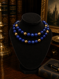 (SOLD) Lapis Blue and Gold Tone Bead Double Strand Necklace
