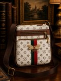 CM White Monogram Crossbody Bag with Bee Accent and Stripe Detail