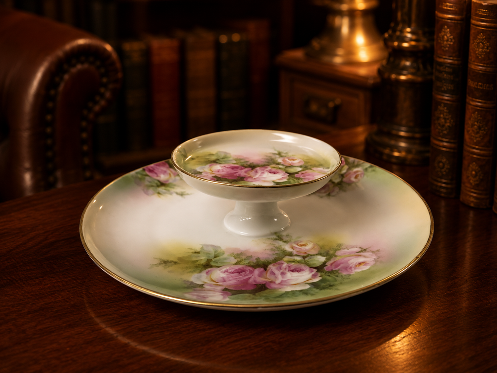 Schwarzburg Germany Pink Rose Two-Tier Appetizer Serving Dish
