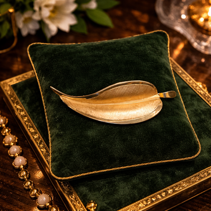 Signed Giovanni gold-tone brushed leaf brooch