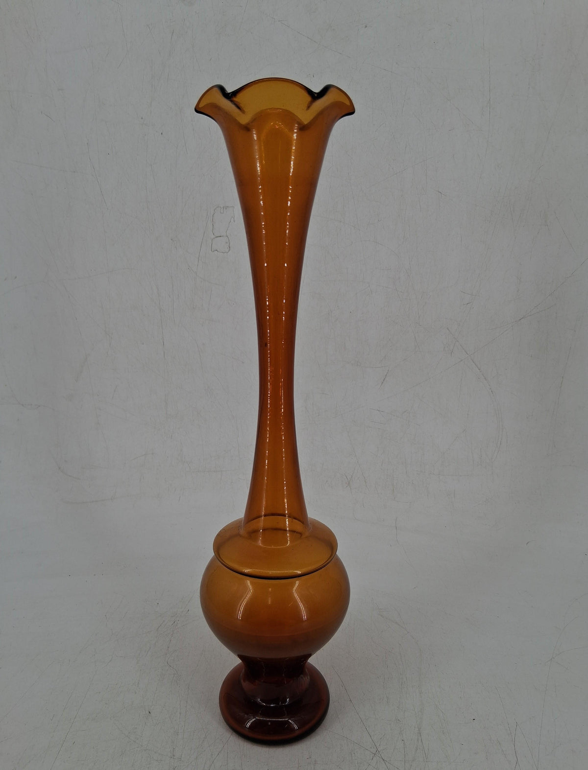 Vintage Kreiss Handmade Amber Glass Bud Vase