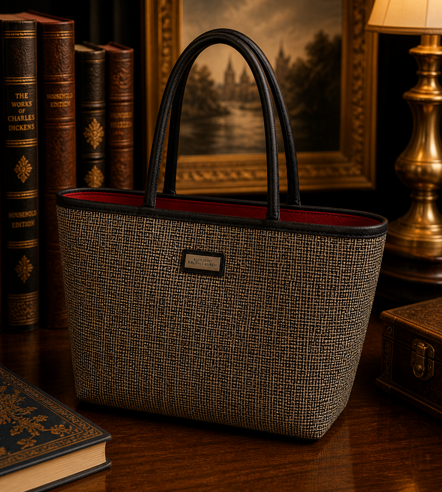 Jim Thompson black and white geometric textile tote with black trim
