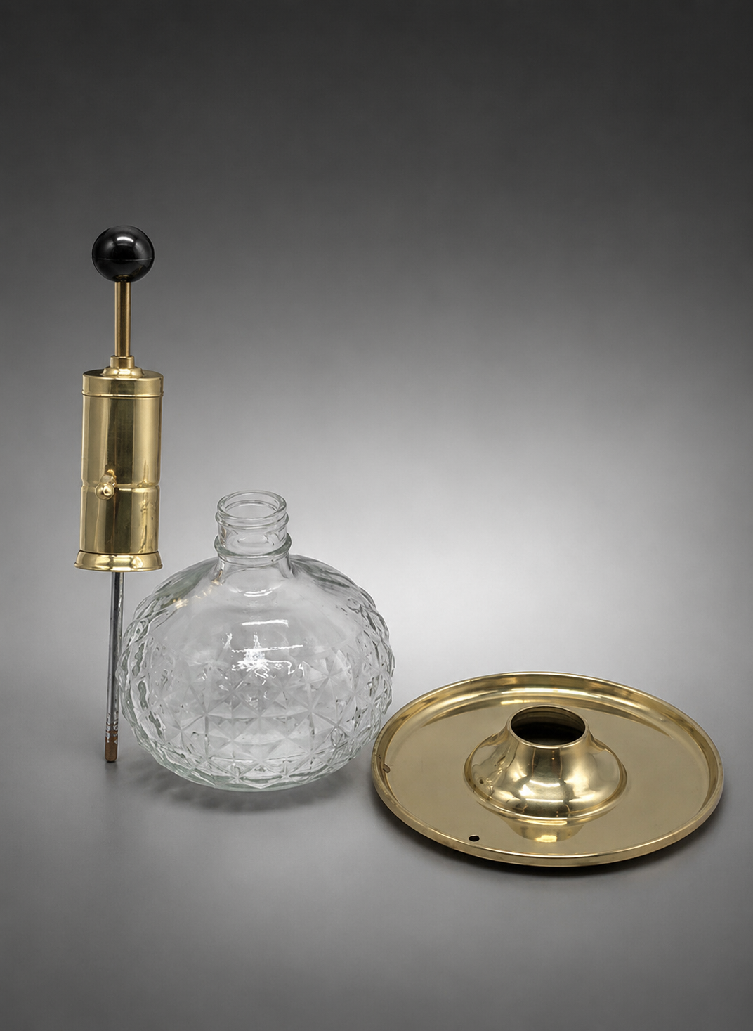 Vintage Park Sherman Merry-Go-Round Revolving Liquor Pump Decanter Set | Brass & Glass MCM Barware Server