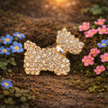 Gold Tone Rhinestone Scottie Dog Brooch Small Terrier Pin