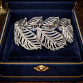 Vintage Style Silver Tone Leaf Stretch Bracelet with Openwork Filigree Leaves, Botanical Statement Design, Curated Estate Inspired Glam