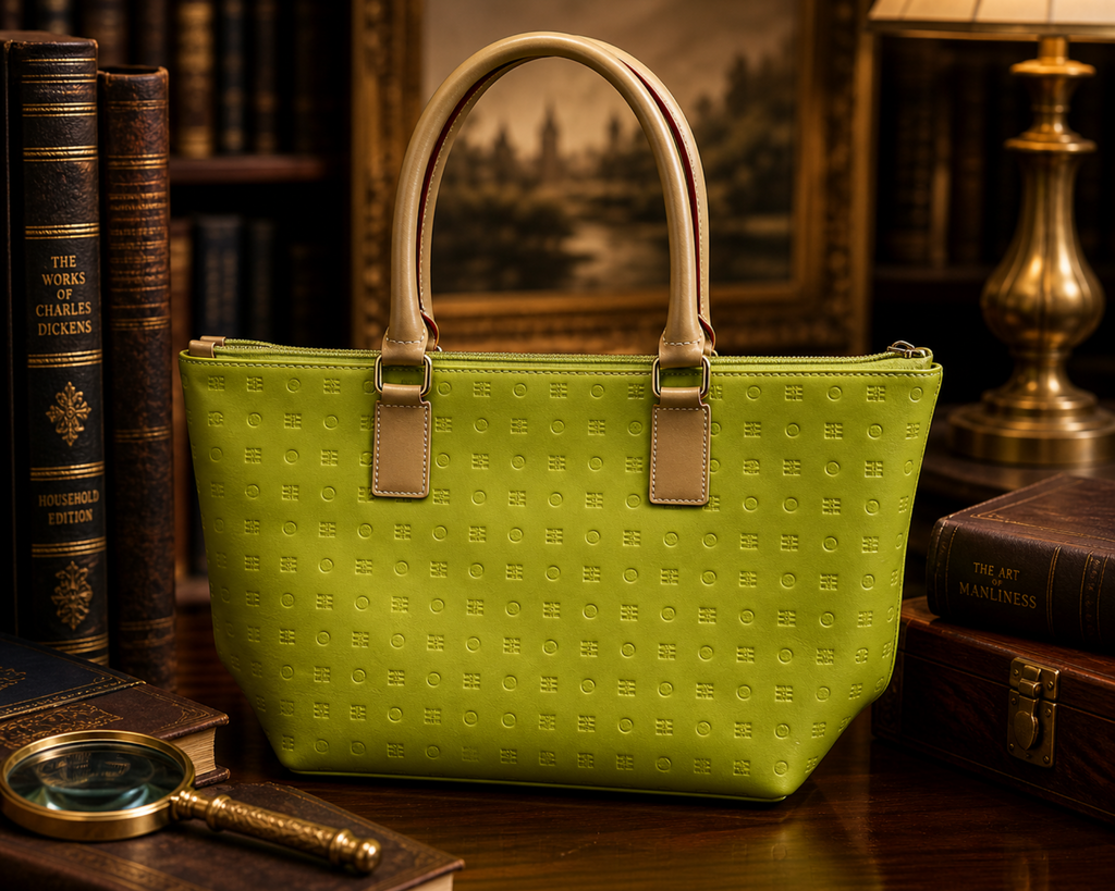 Arcadia Lime Green Patent Leather Embossed Handbag | Structured Shoulder Bag